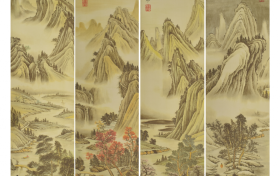 张大千山水美景四条屏